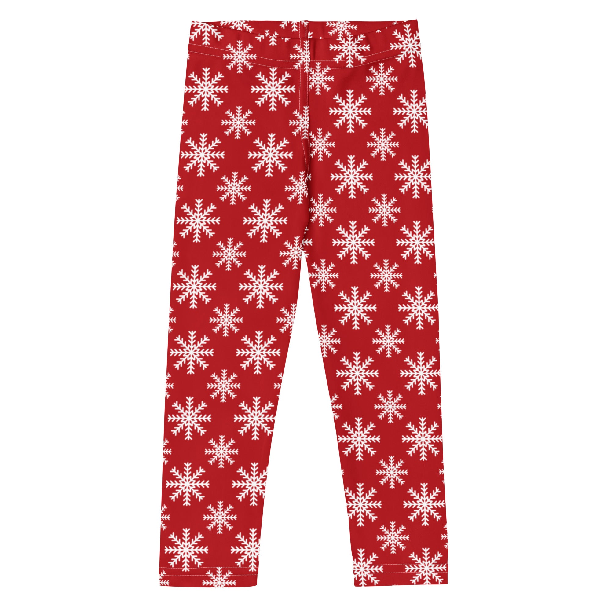 Kids red buttery soft leggings with white snowflake pattern perfect for Christmas winter wear