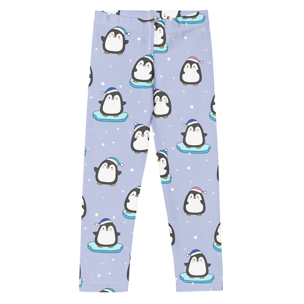Light purple girls winter penguin christmas buttery soft leggings with cartoon penguins and snowflake details
