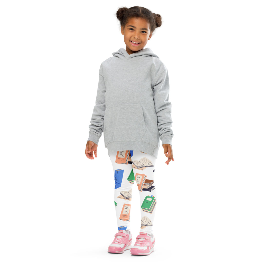 Gray hooded sweatshirt with soft casual fit and subtle ribbed cuffs paired with kids book print buttery soft leggings