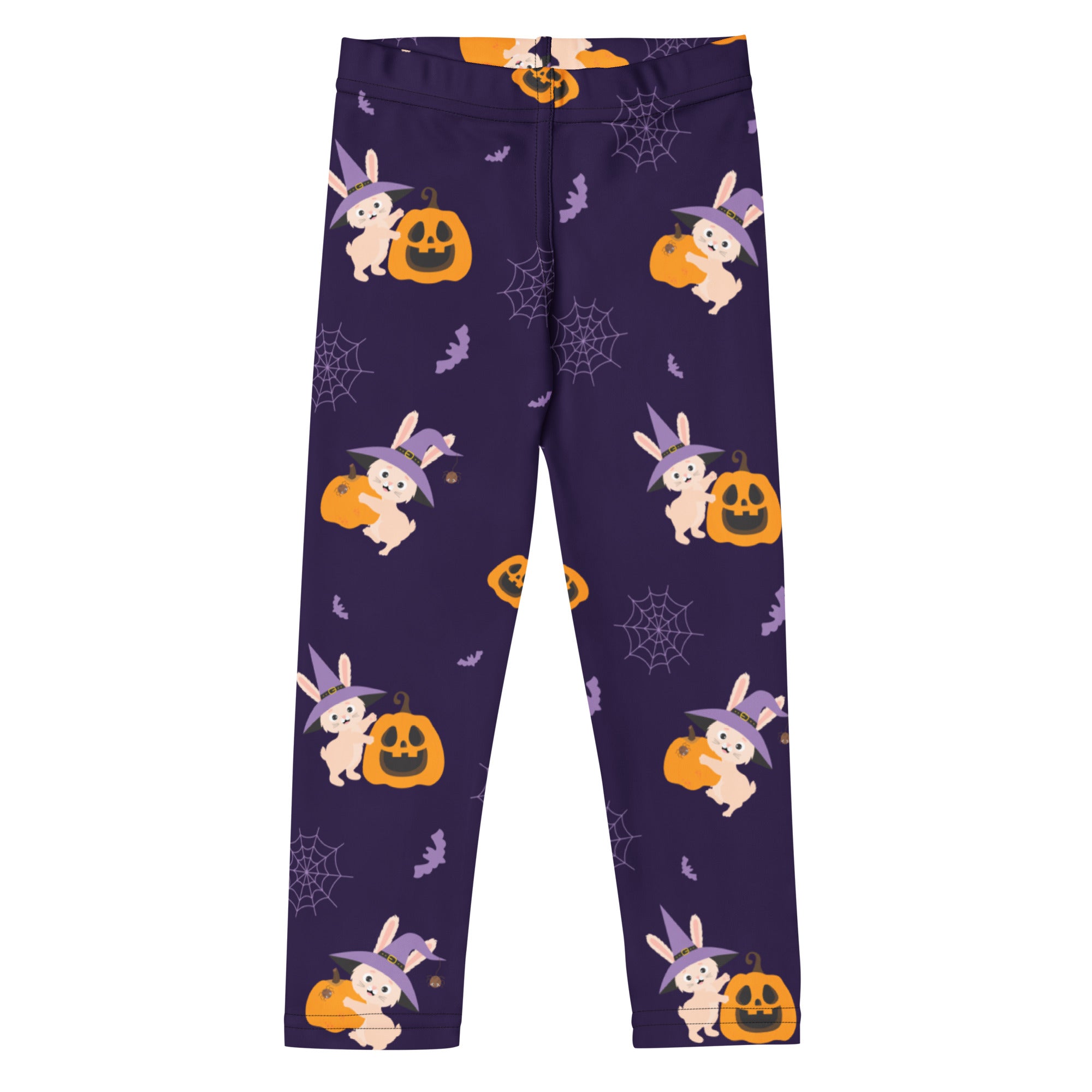 Girls halloween bunny buttery soft leggings in purple with cartoon rabbits in witch hats and halloween motifs