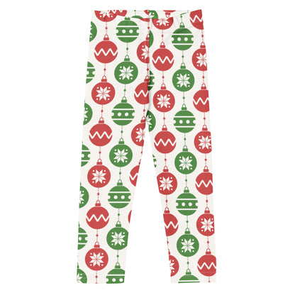 Kids Red and Green Christmas Ornament Buttery Soft Leggings