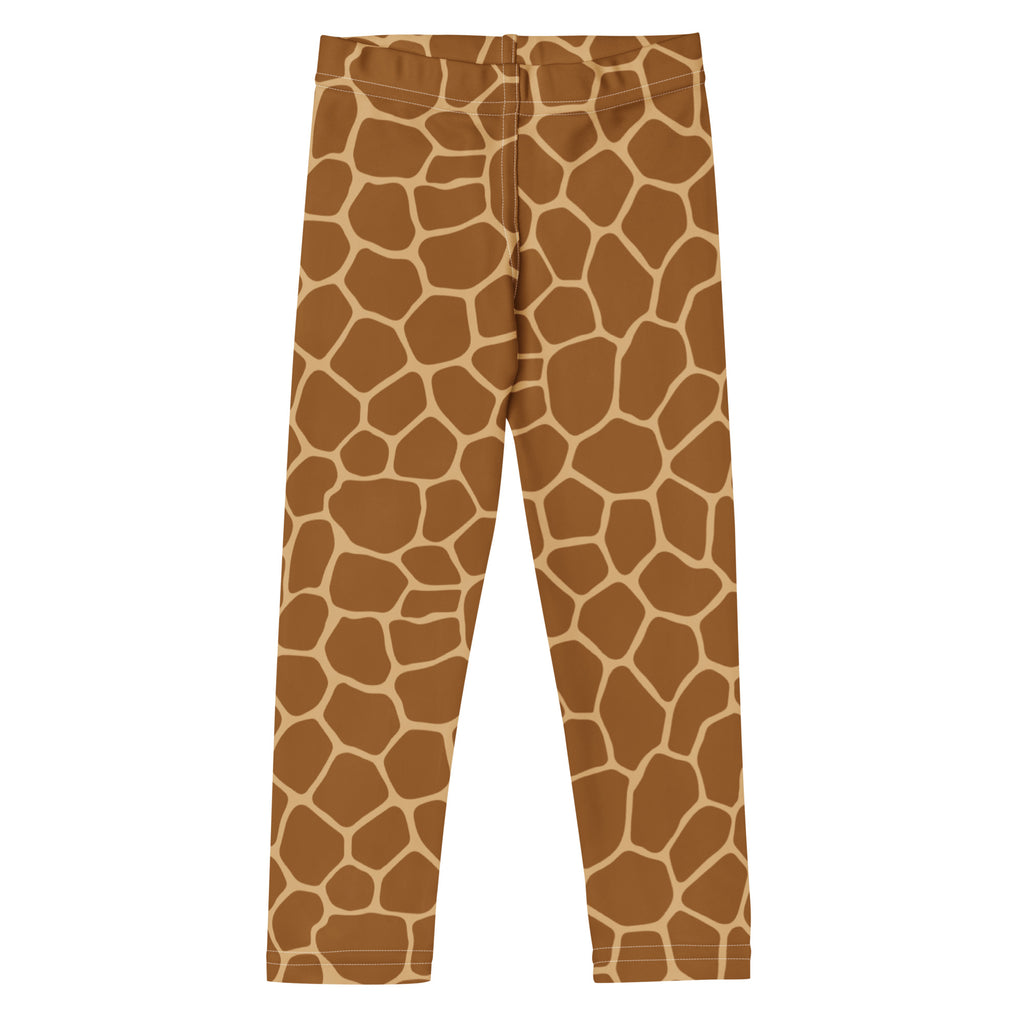 Kids giraffe print buttery soft leggings in brown and beige with a giraffe pattern for comfortable wear