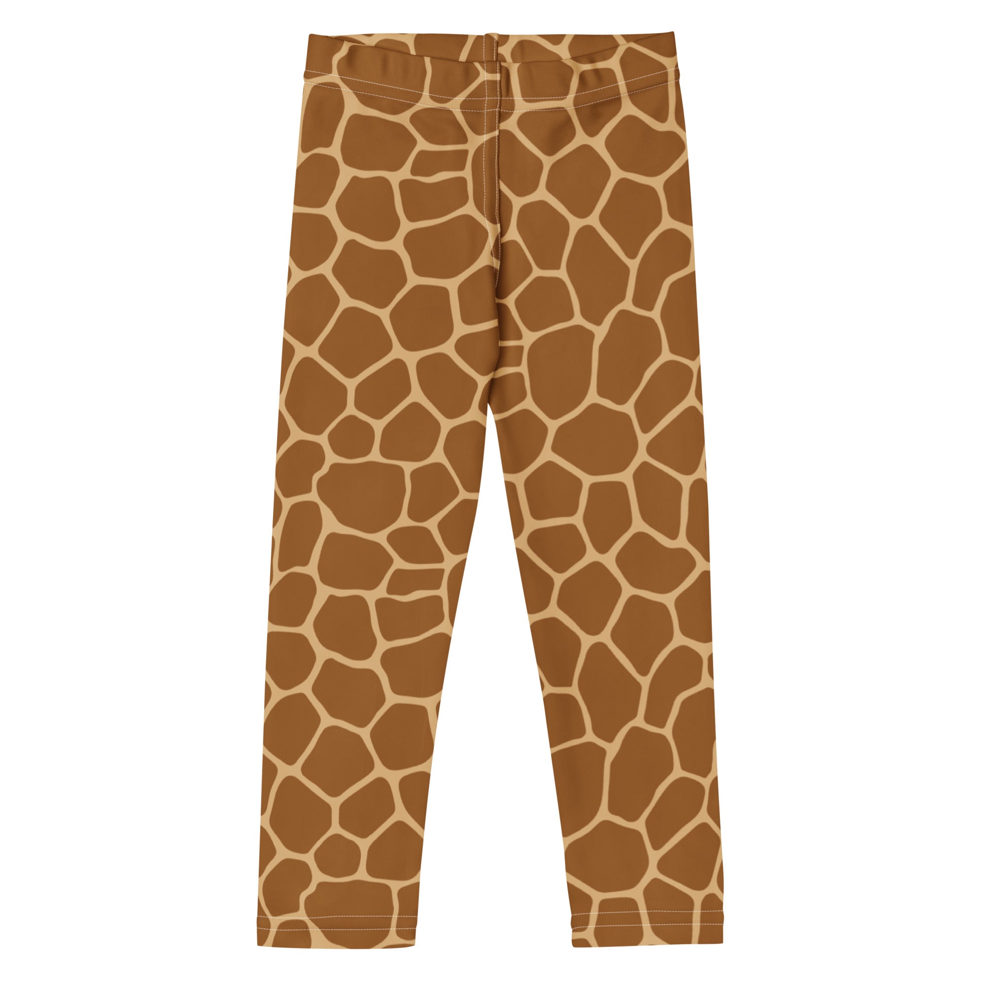 Kids giraffe print buttery soft leggings in brown and beige with a giraffe pattern for comfortable wear