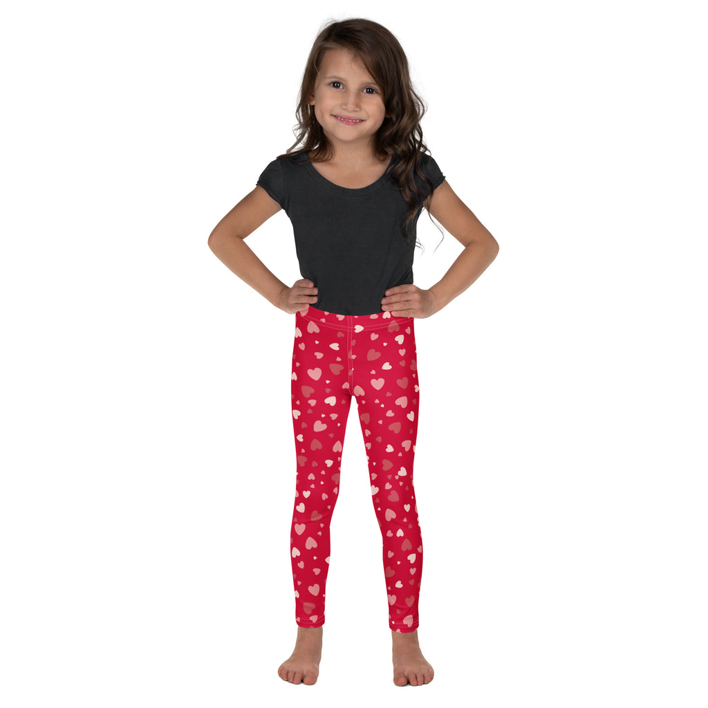 Girls red heart print leggings made of buttery soft stretchy fabric designed for comfortable everyday wear