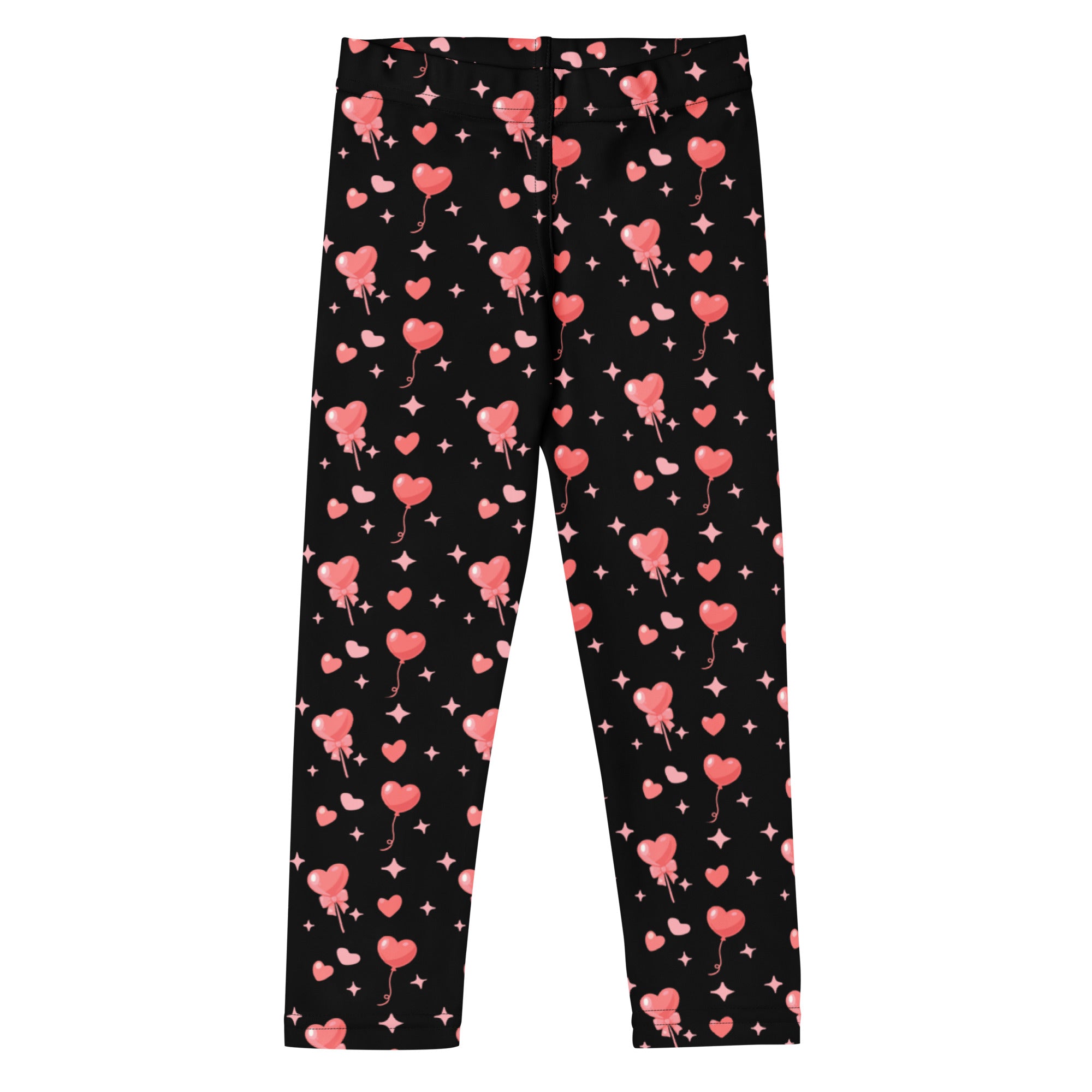 Girls pink heart balloons buttery soft black leggings with playful pink heart-shaped balloons and small stars pattern