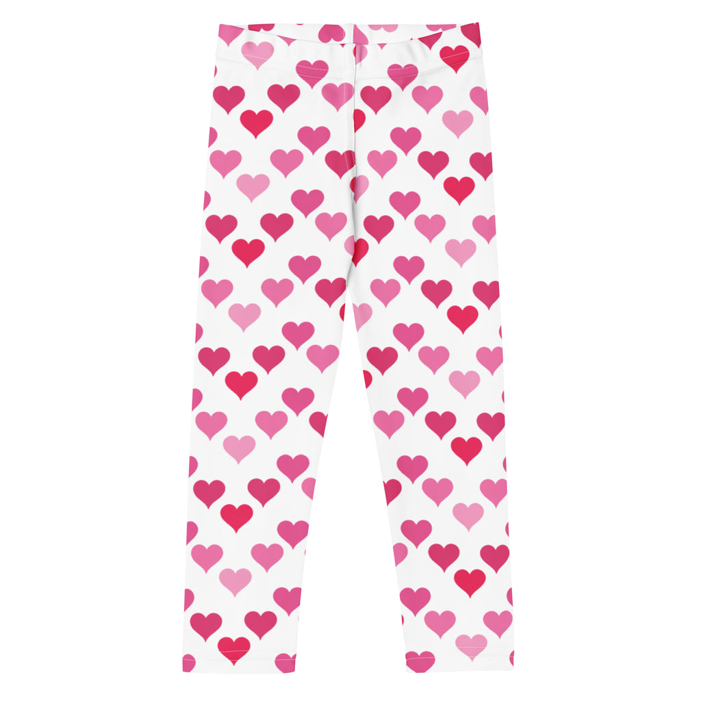 Girls valentine’s day white leggings with pink and red heart pattern in buttery soft fabric