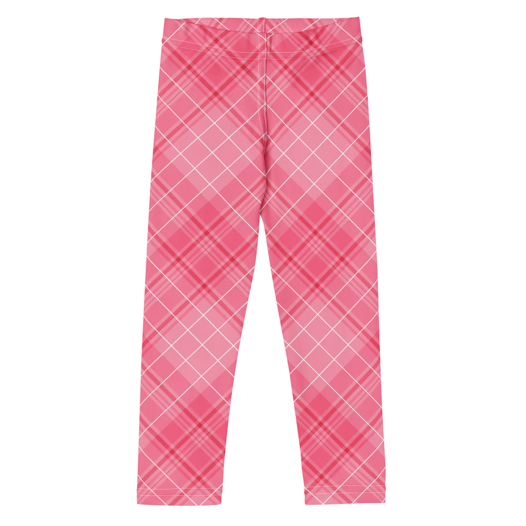 Girls pink plaid buttery soft leggings with gradient effect and white intersecting lines forming the pattern