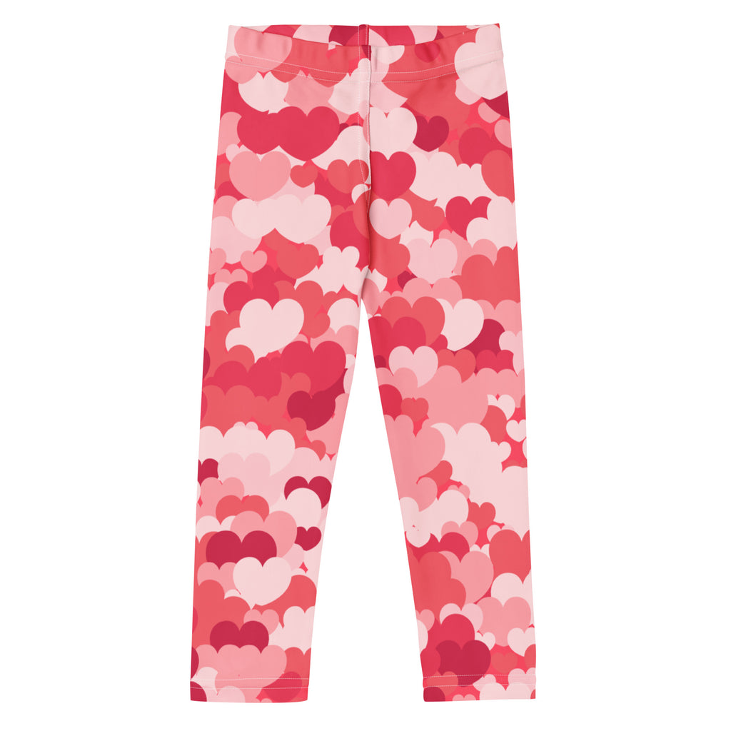 Girls pink heart cloud leggings made of buttery soft stretchy fabric with a pink heart pattern