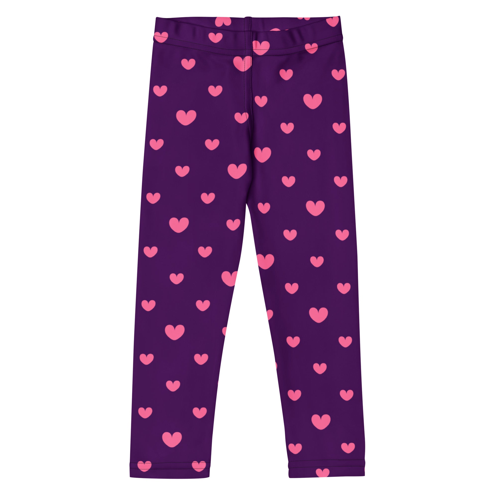 Girls purple heart leggings with pink heart pattern buttery soft fabric for comfortable wear