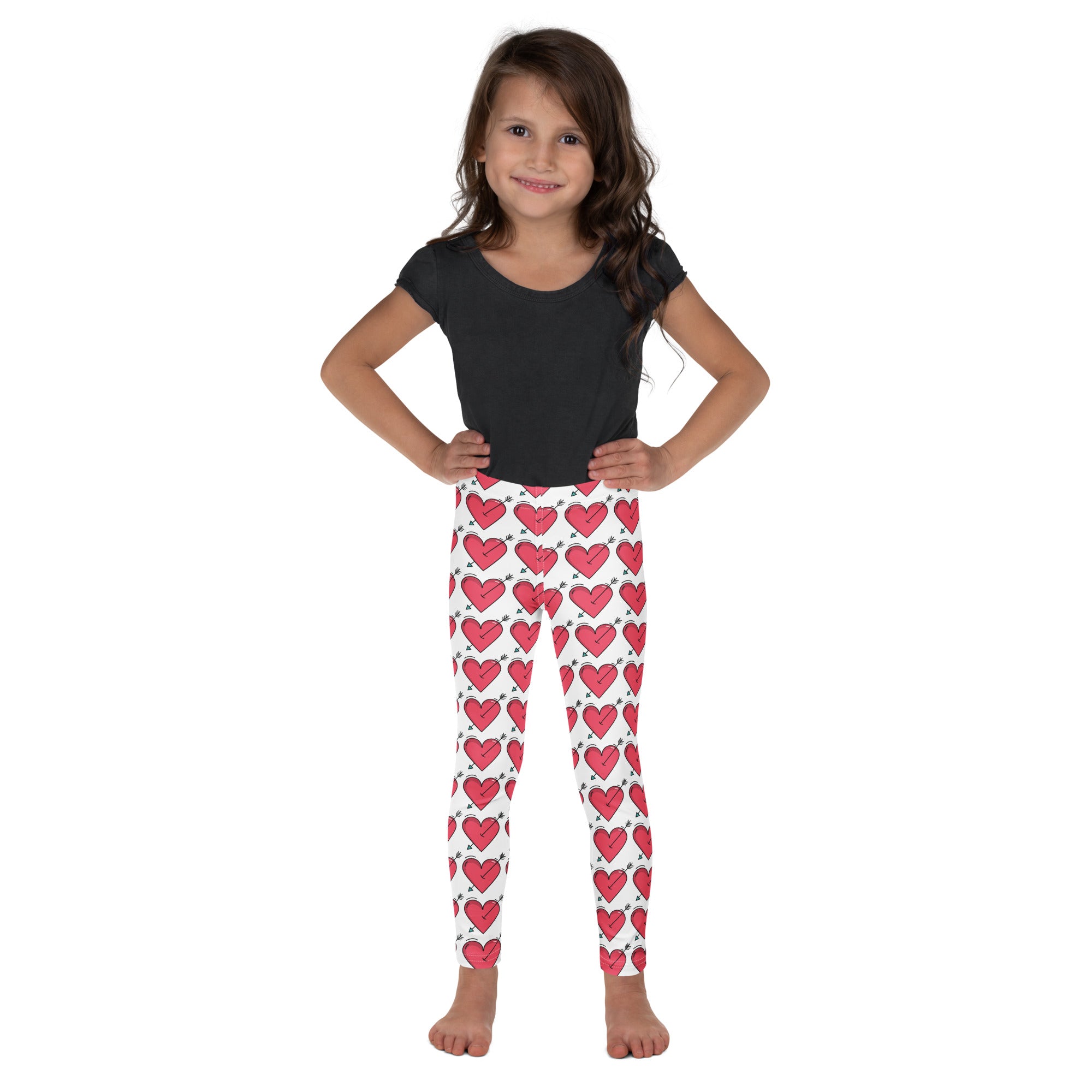 Girls arrow heart Valentine’s Day white leggings with pink heart pattern buttery soft fabric