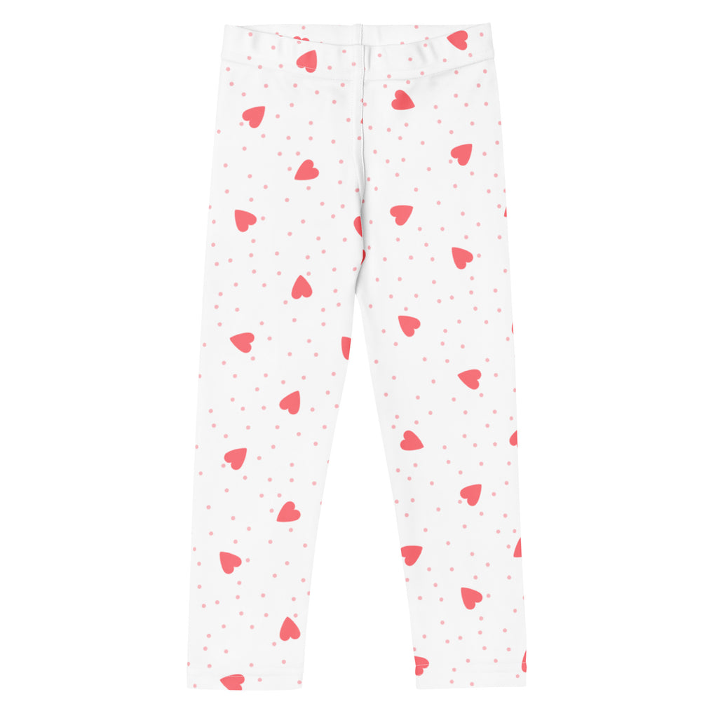 Girls scattered heart leggings white buttery soft leggings with playful pink hearts and tiny polka dots pattern
