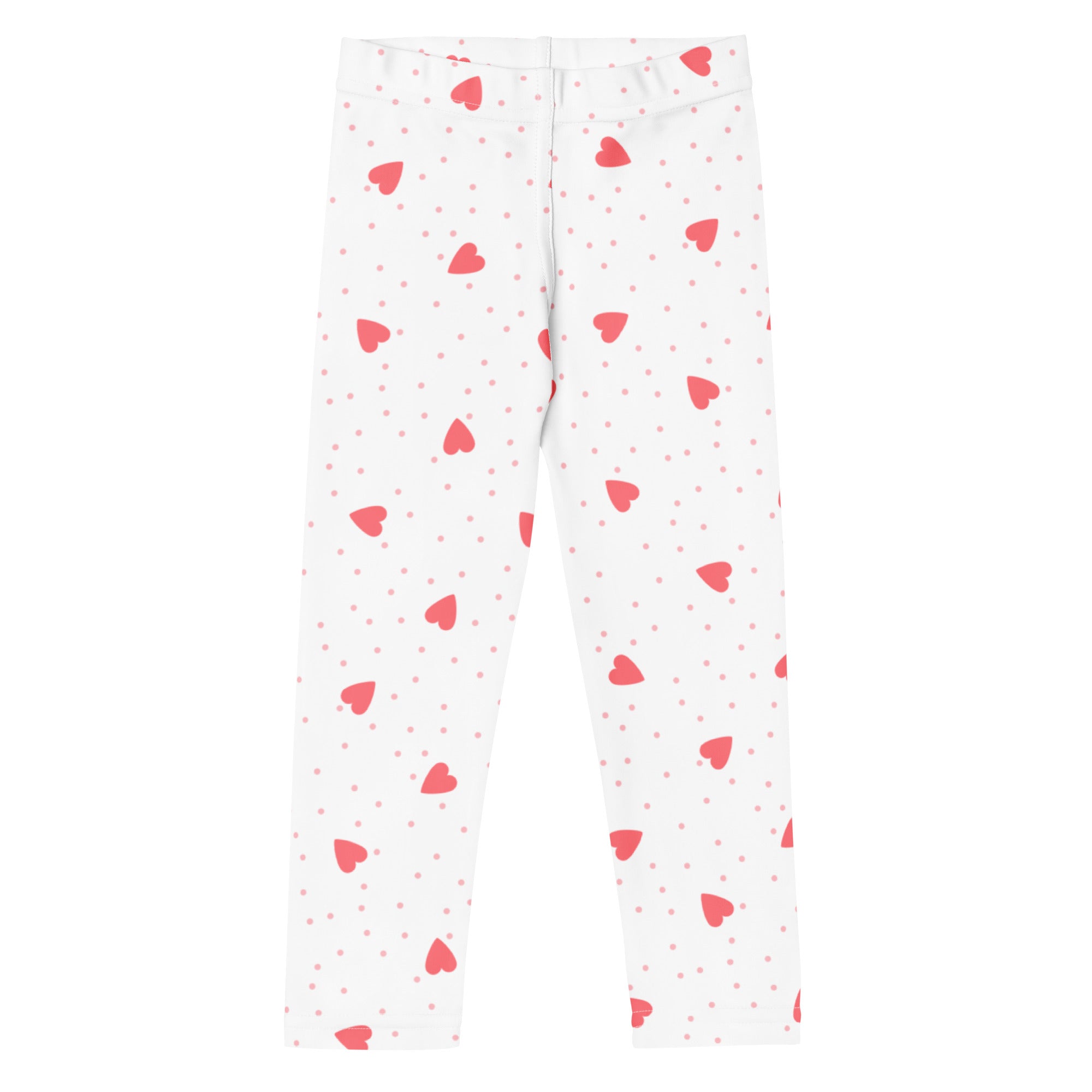 Girls scattered heart leggings white buttery soft leggings with playful pink hearts and tiny polka dots pattern