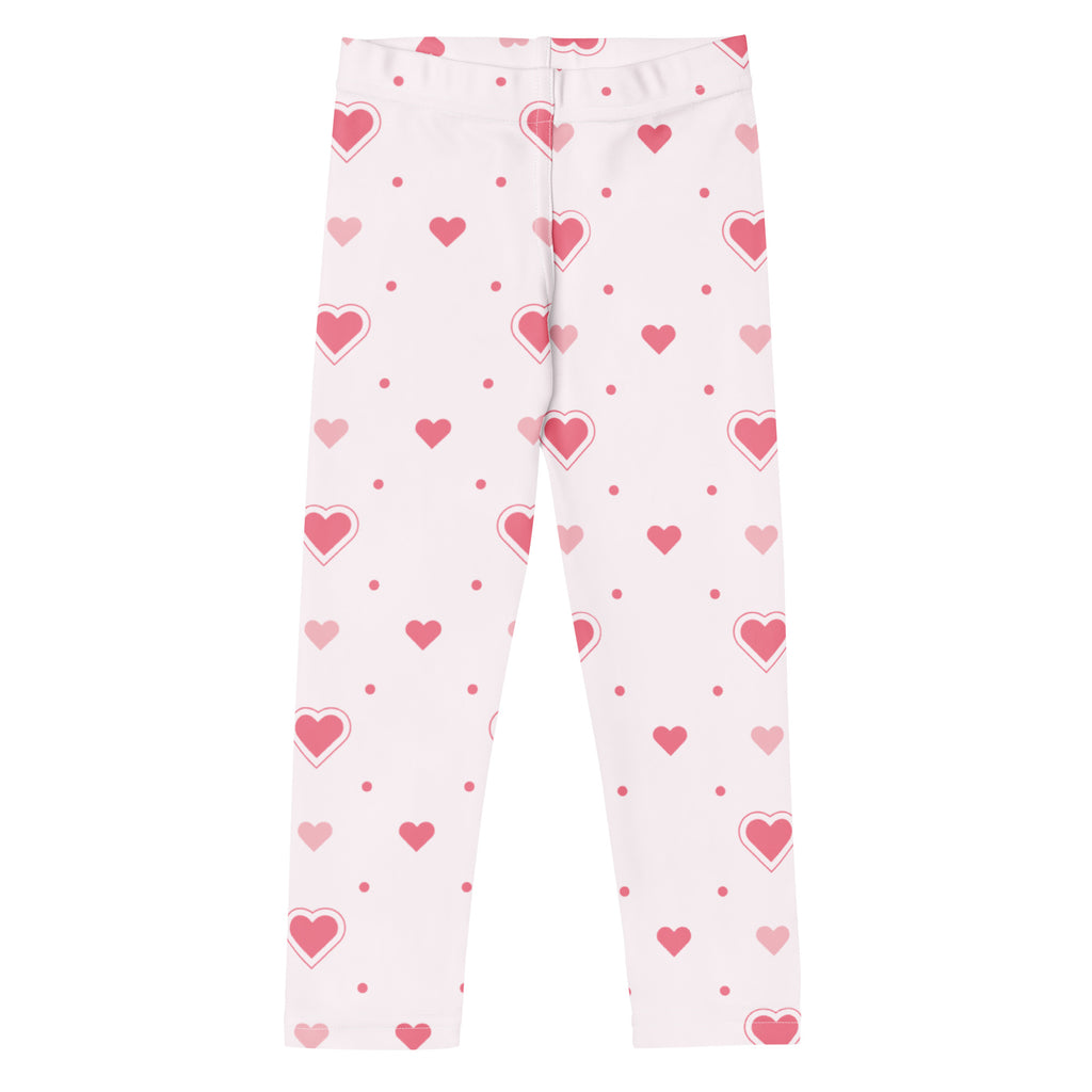 Girls pink heart valentines day buttery soft leggings with white base and subtle dot accents