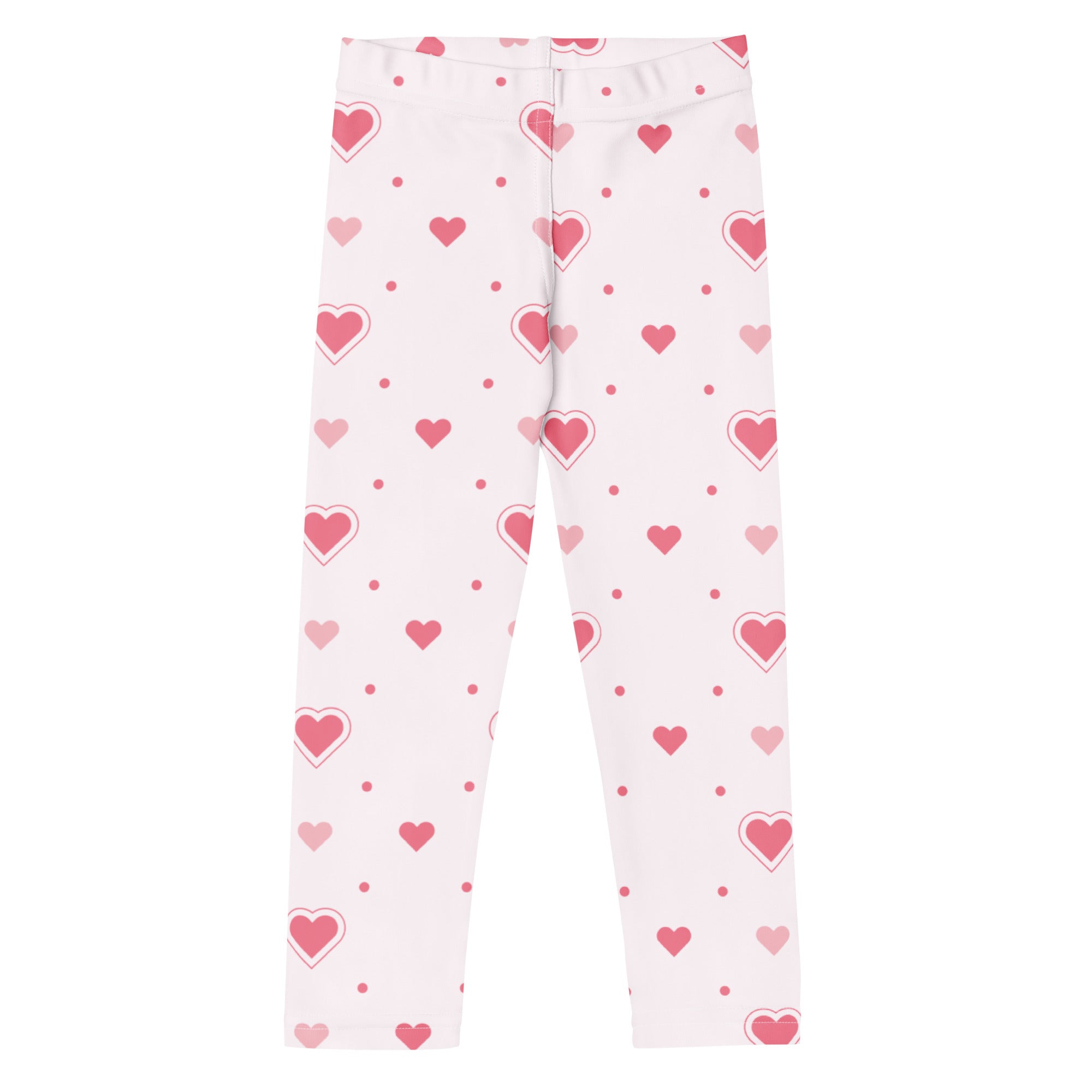 Girls pink heart valentines day buttery soft leggings with white base and subtle dot accents