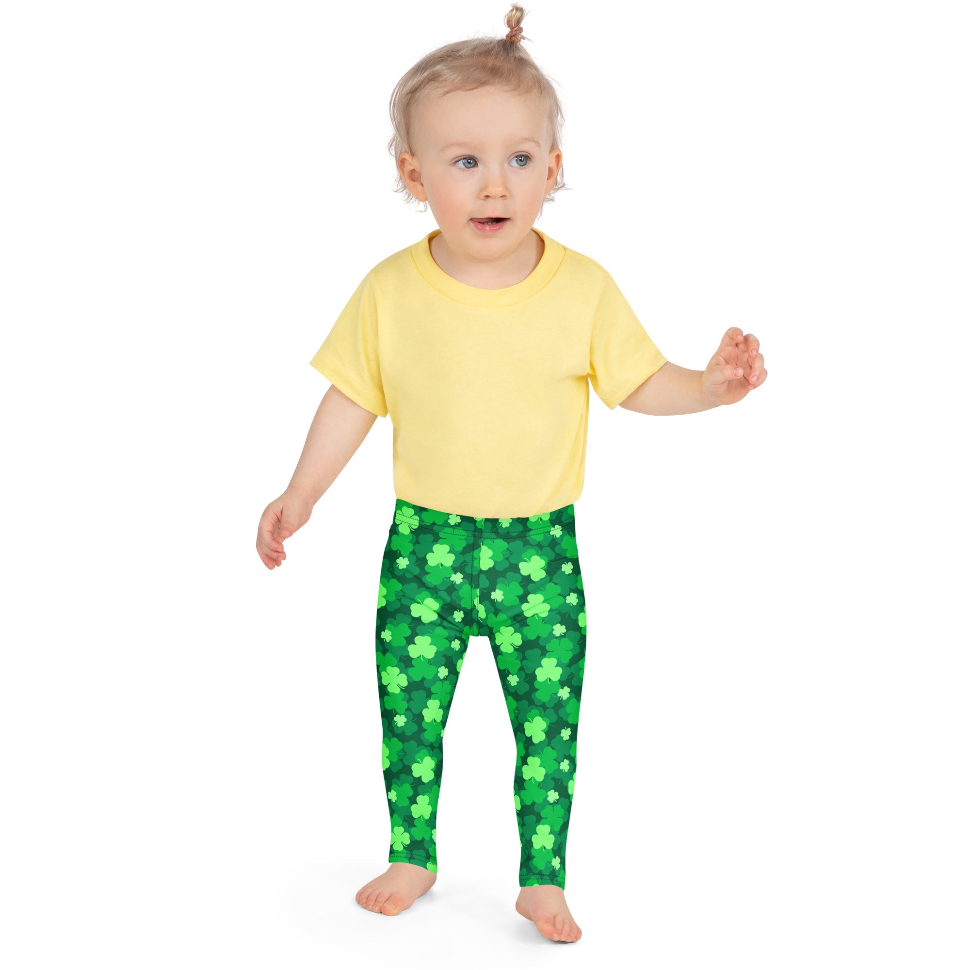 Girls emerald green shamrock buttery soft leggings featuring a stretchy comfortable fit for everyday wear