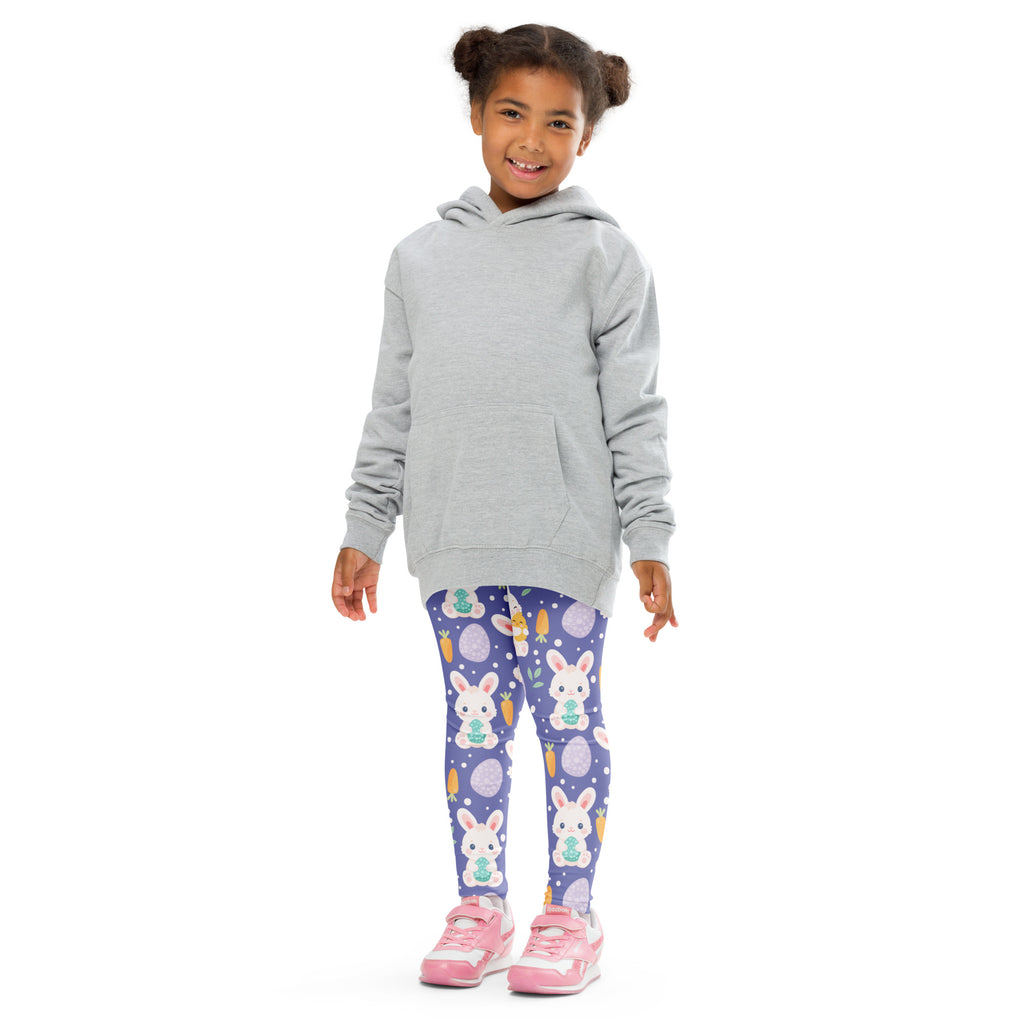 Gray hooded sweatshirt with front pocket and long sleeves shown with girls purple Easter bunny buttery soft leggings