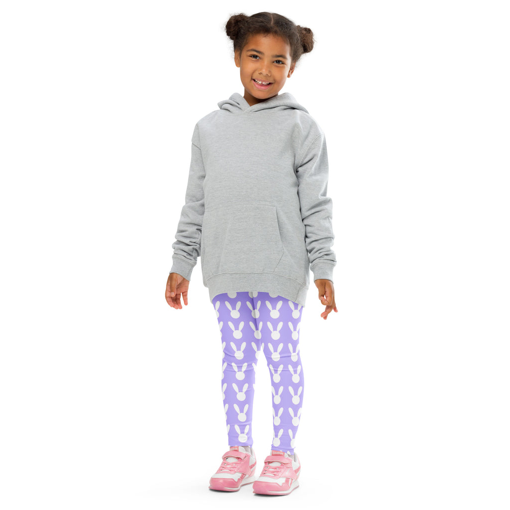 Gray hooded sweatshirt with front pocket and long sleeves worn by child shown with girls purple easter bunny buttery soft leggings