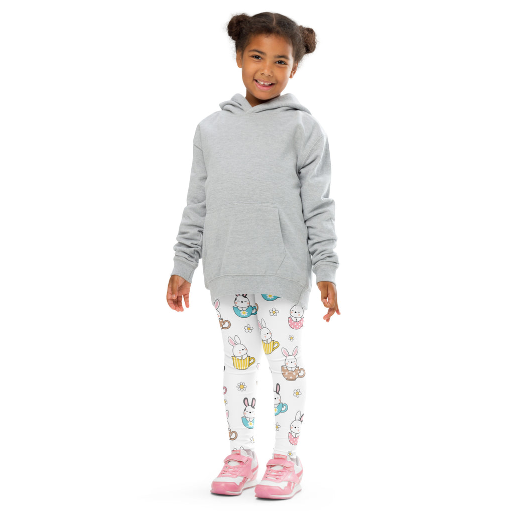 Gray hooded sweatshirt with front pocket long sleeves made of soft cotton blend fabric for girls bunny teacup easter leggings