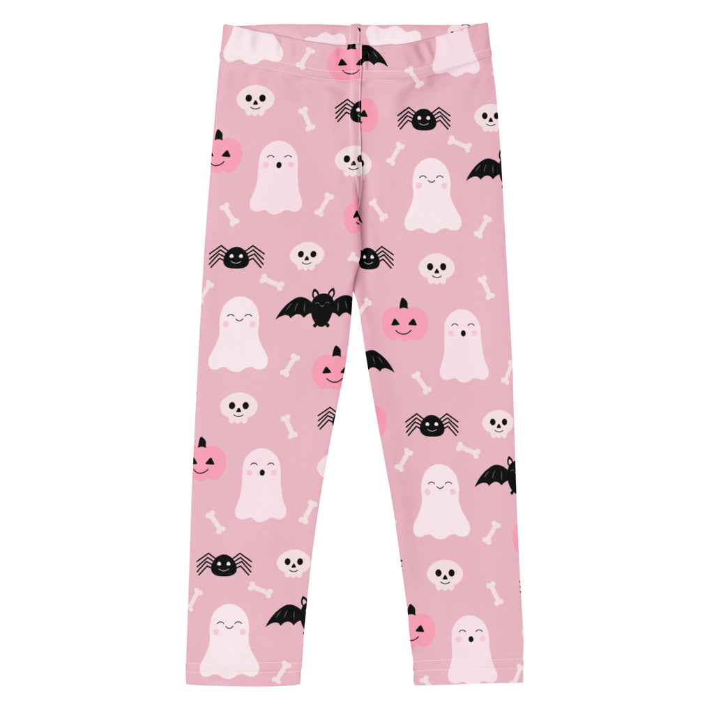 Girls Pink Ghost & Bats Halloween Leggings - Warm, Buttery Soft & Stretchy