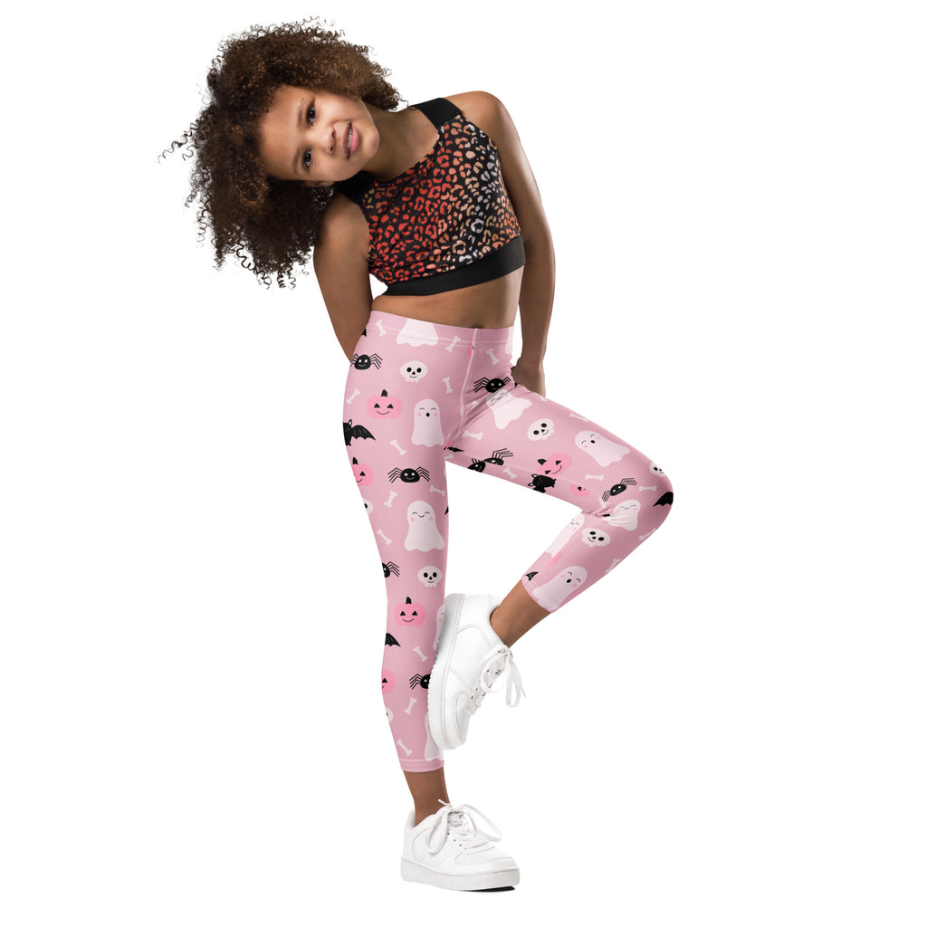 Girls Pink Ghost & Bats Halloween Leggings - Warm, Buttery Soft & Stretchy