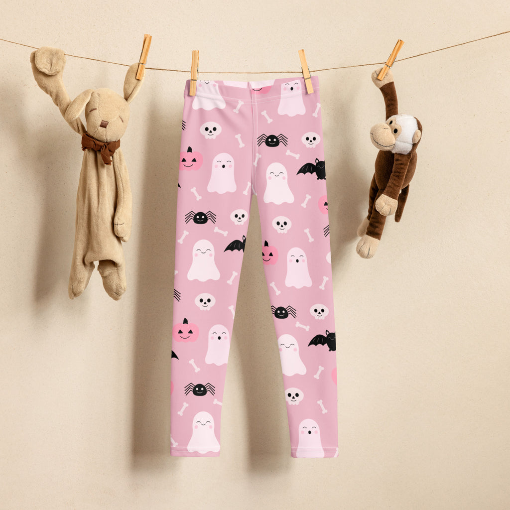 Girls Pink Ghost & Bats Halloween Leggings - Warm, Buttery Soft & Stretchy