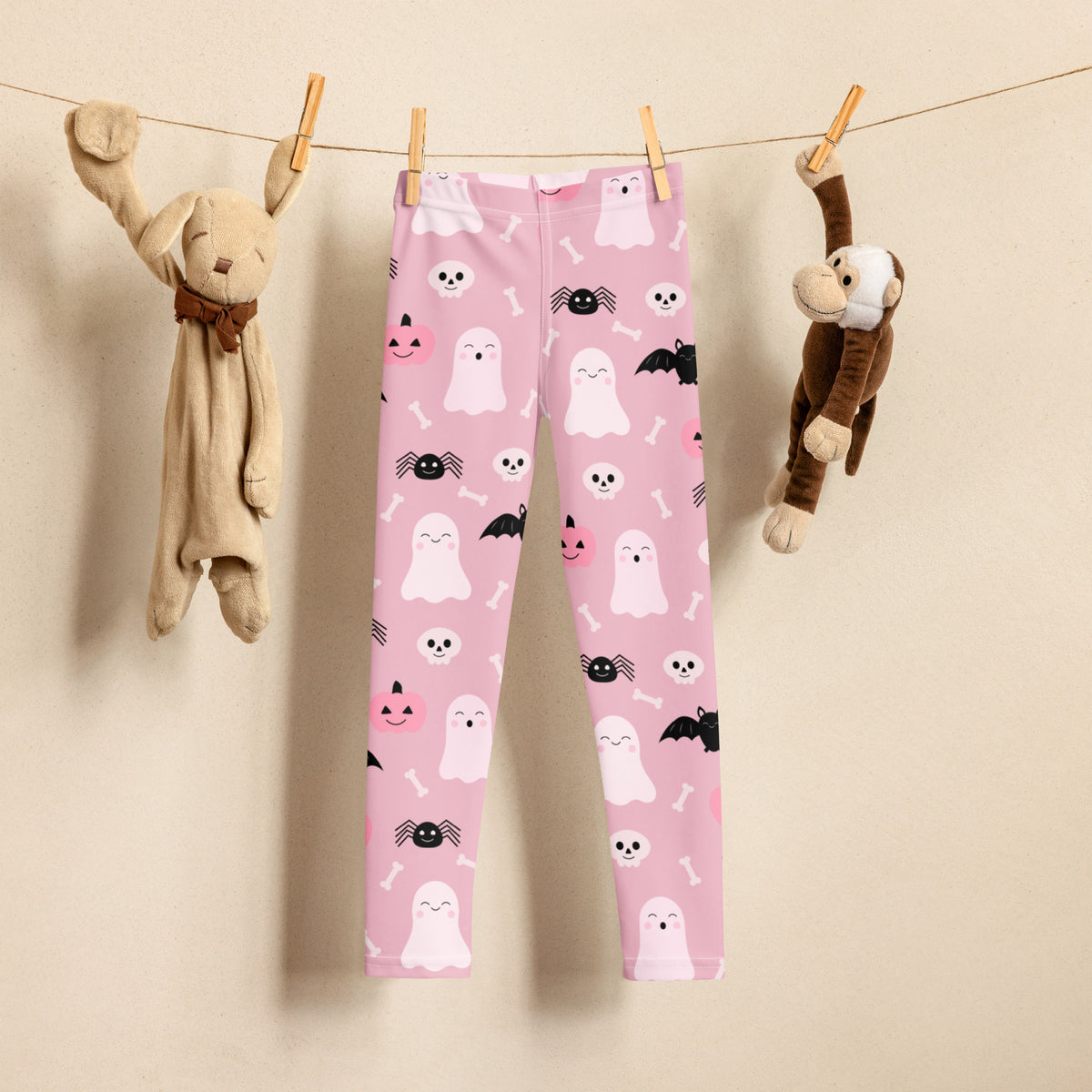Girls Pink Ghost & Bats Halloween Leggings - Warm, Buttery Soft & Stretchy