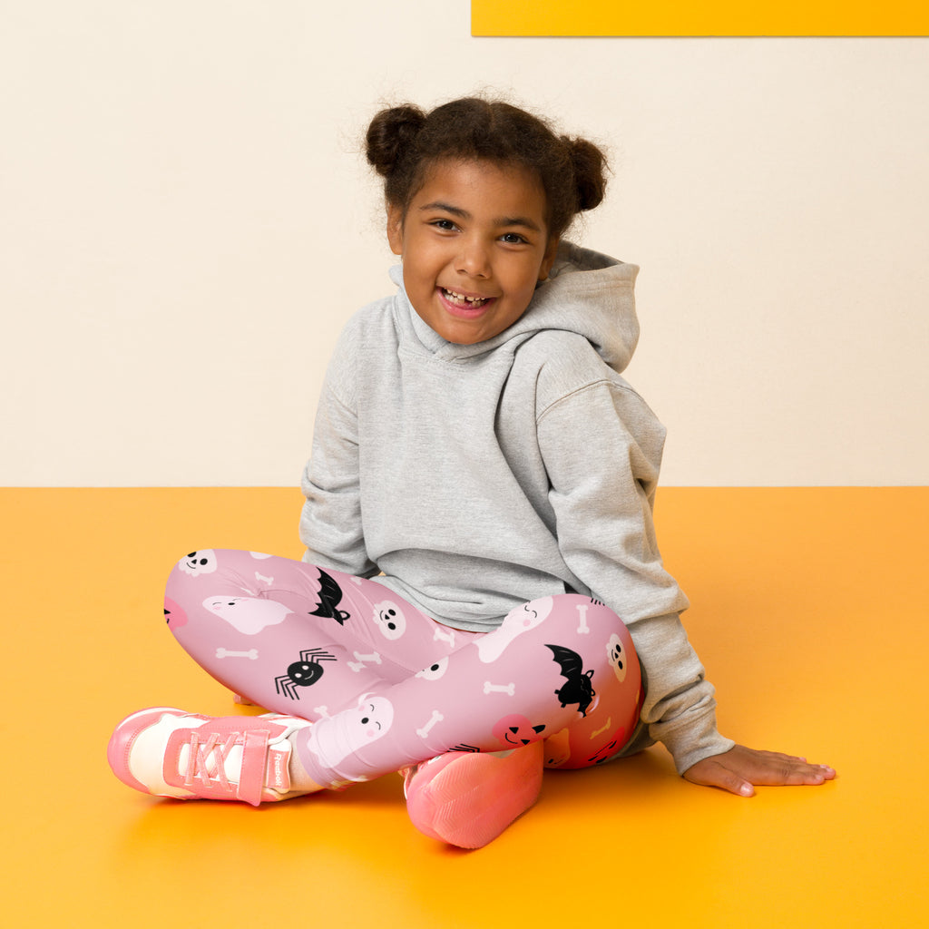 Girls Pink Ghost & Bats Halloween Leggings - Warm, Buttery Soft & Stretchy