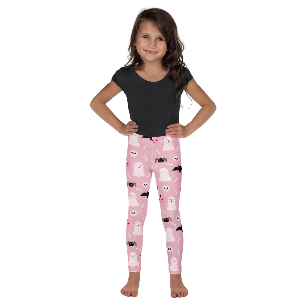 Girls Pink Ghost & Bats Halloween Leggings - Warm, Buttery Soft & Stretchy