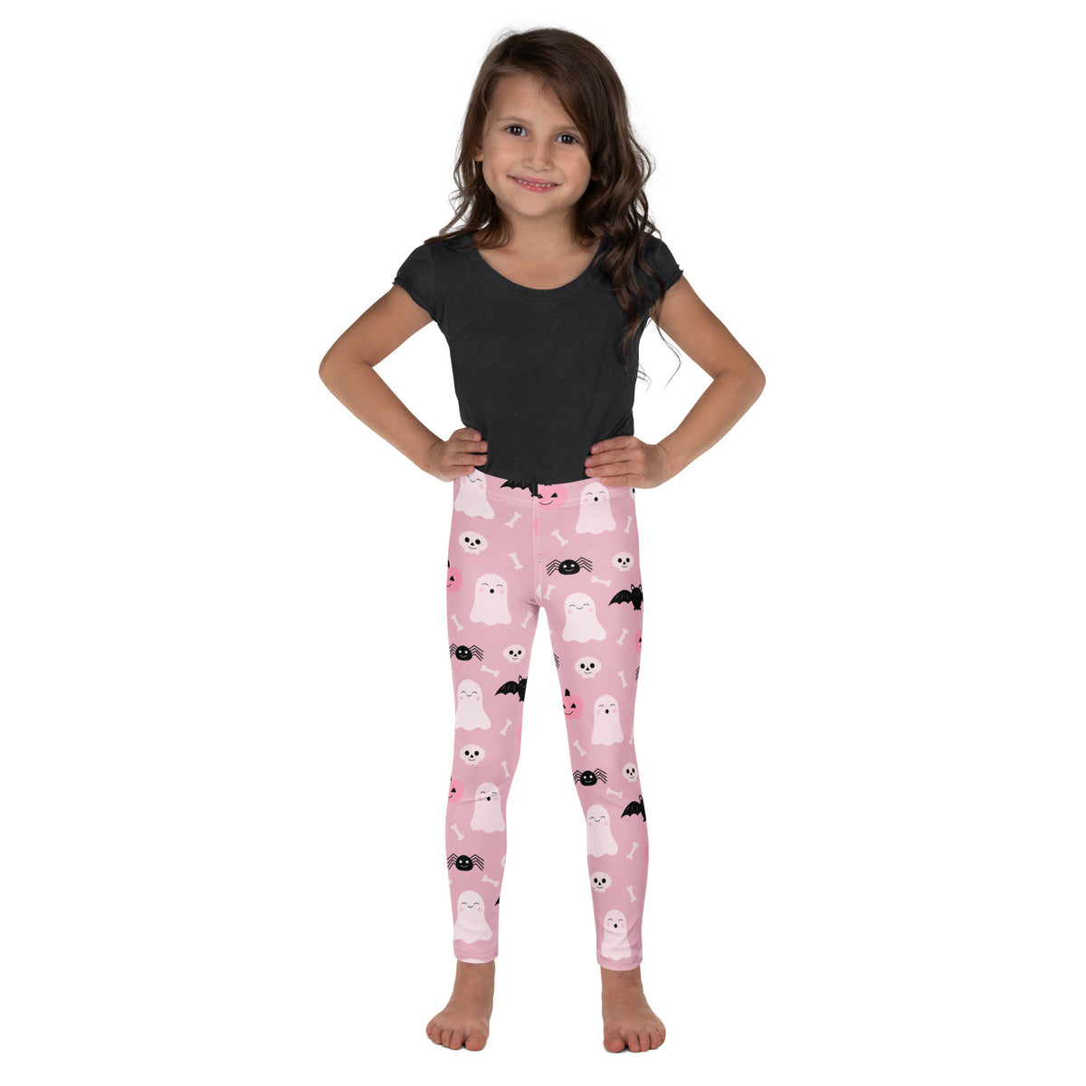 Girls Pink Ghost & Bats Halloween Leggings - Warm, Buttery Soft & Stretchy
