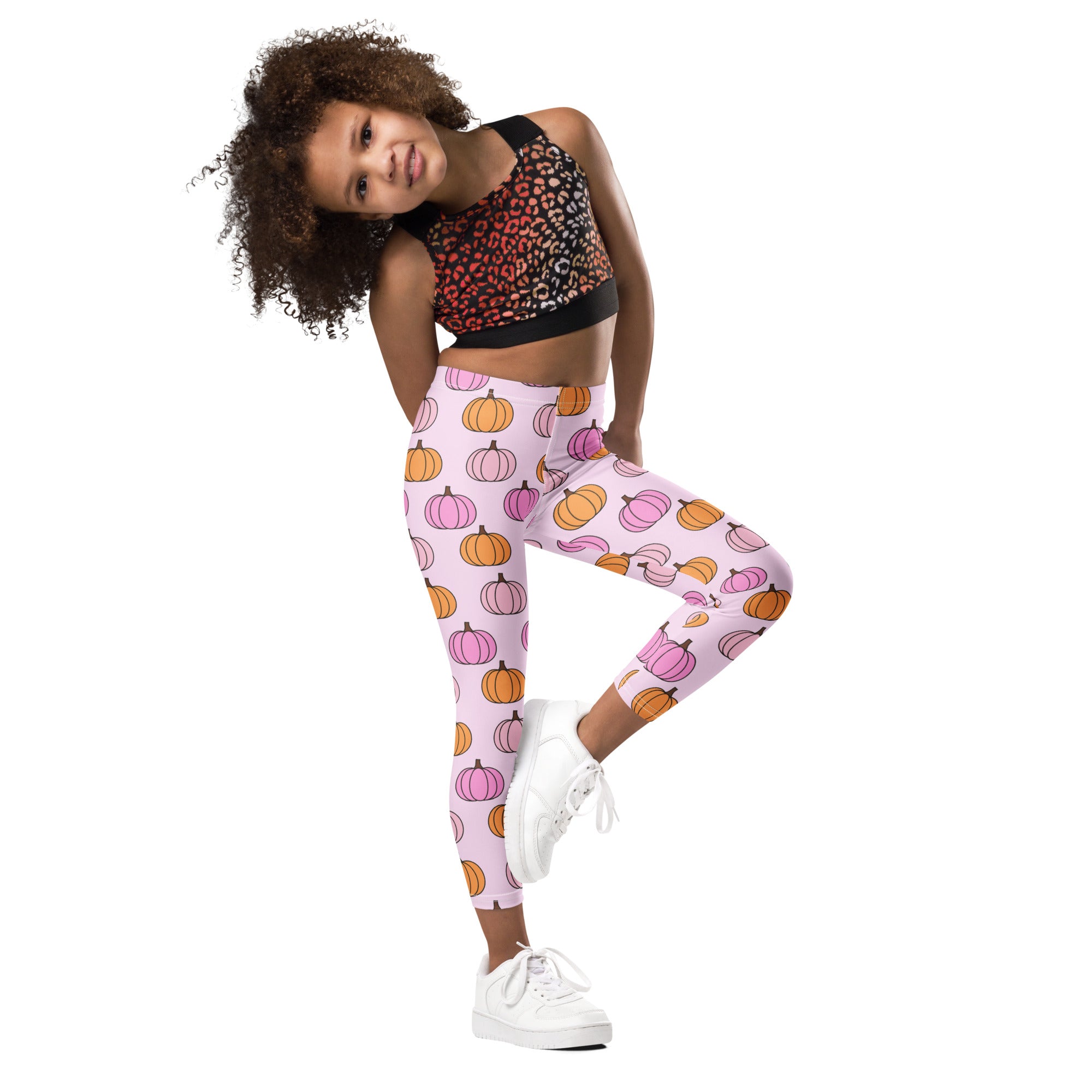 Girls Pink Pumpkin Patch Leggings - Warm, Buttery Soft & Stretchy