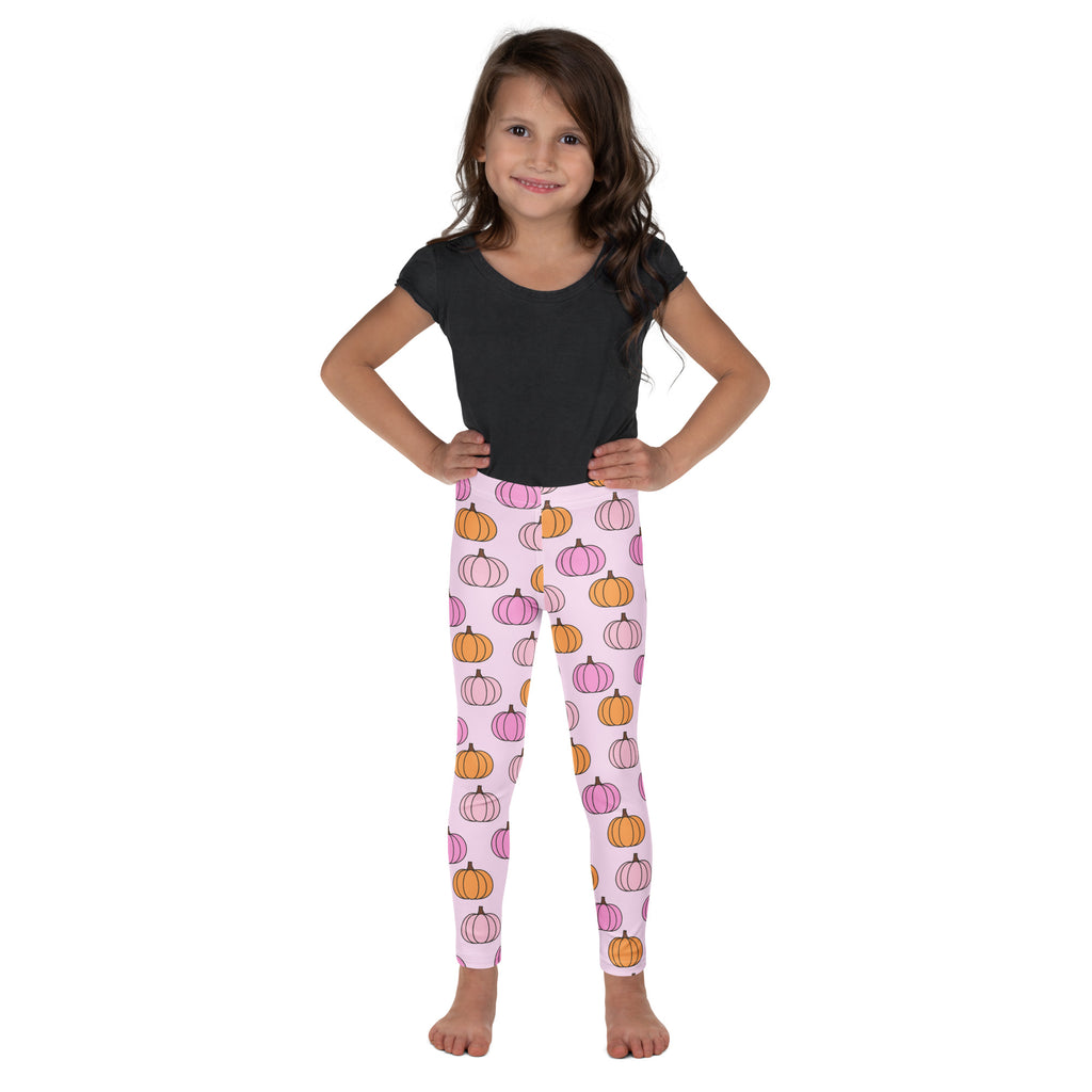 Girls Pink Pumpkin Patch Leggings - Warm, Buttery Soft & Stretchy