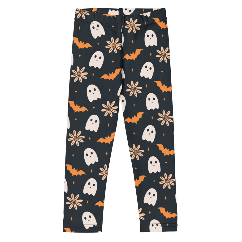 Girls Floral Ghost Bat Halloween Leggings - Warm, Buttery Soft & Stretchy