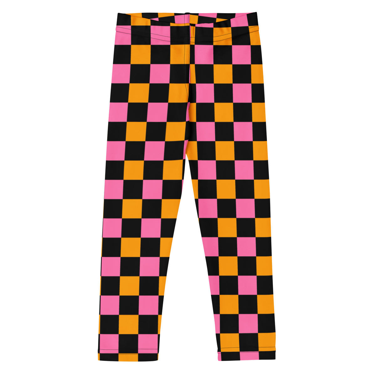 Girls Pink Orange Black Checkerboard Leggings - Warm, Buttery Soft & Stretchy