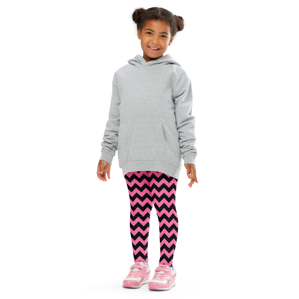 Girls Pink Chevron Leggings - Warm, Buttery Soft & Stretchy