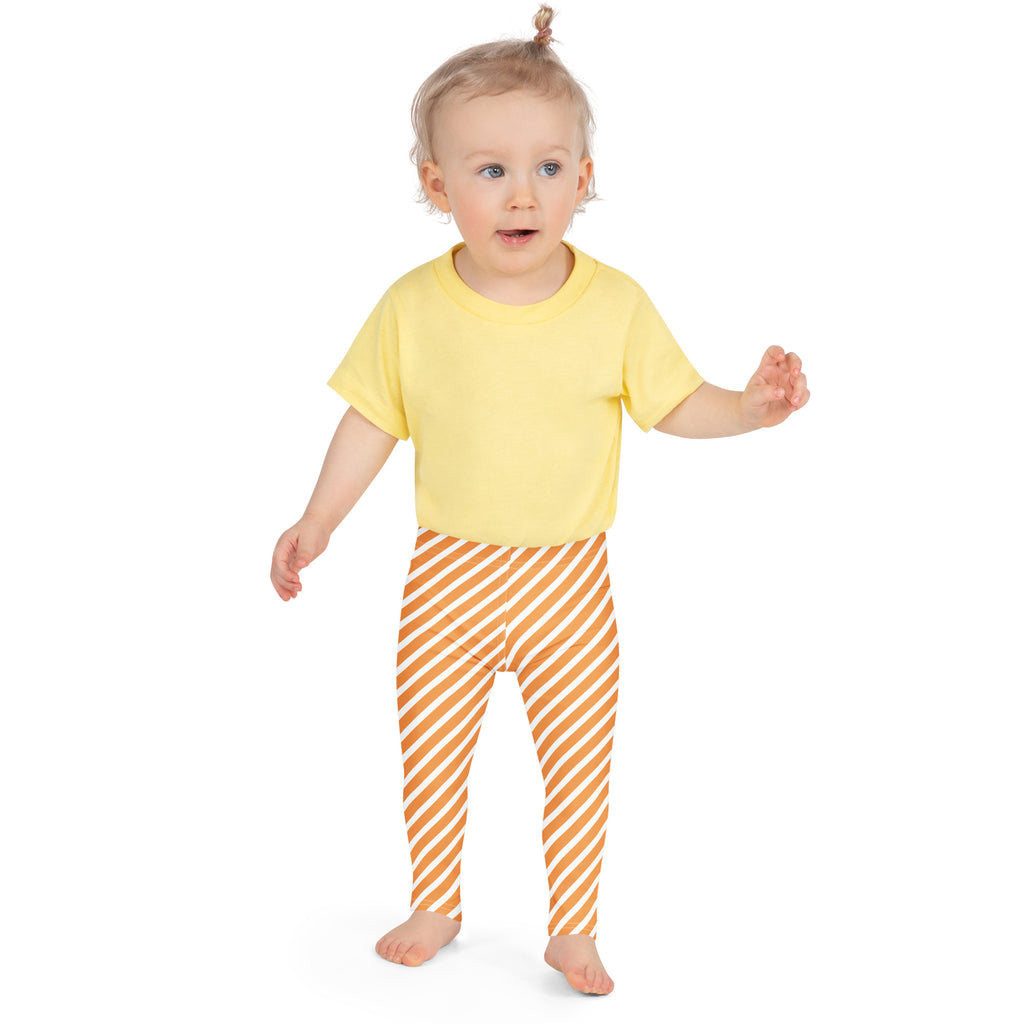 Girls Orange & White Striped Leggings - Warm, Buttery Soft & Stretchy
