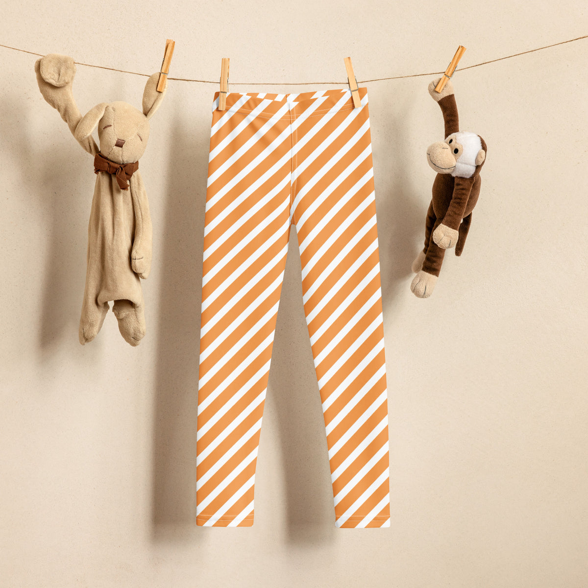 Girls Orange & White Striped Leggings - Warm, Buttery Soft & Stretchy