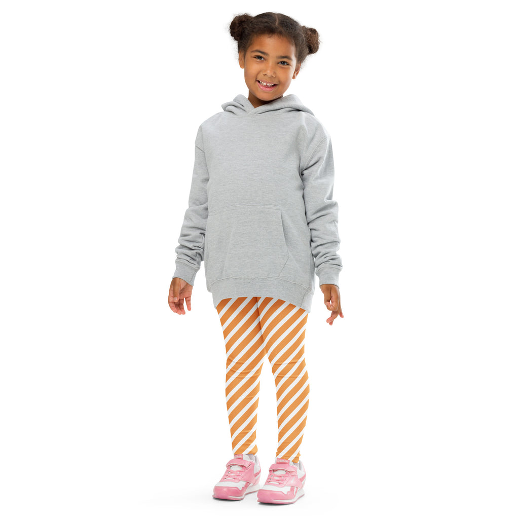 Girls Orange & White Striped Leggings - Warm, Buttery Soft & Stretchy