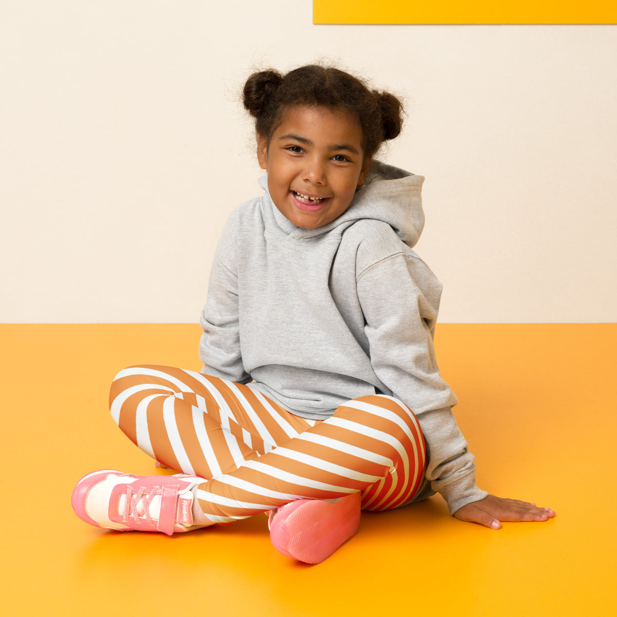 Girls Orange & White Striped Leggings - Warm, Buttery Soft & Stretchy