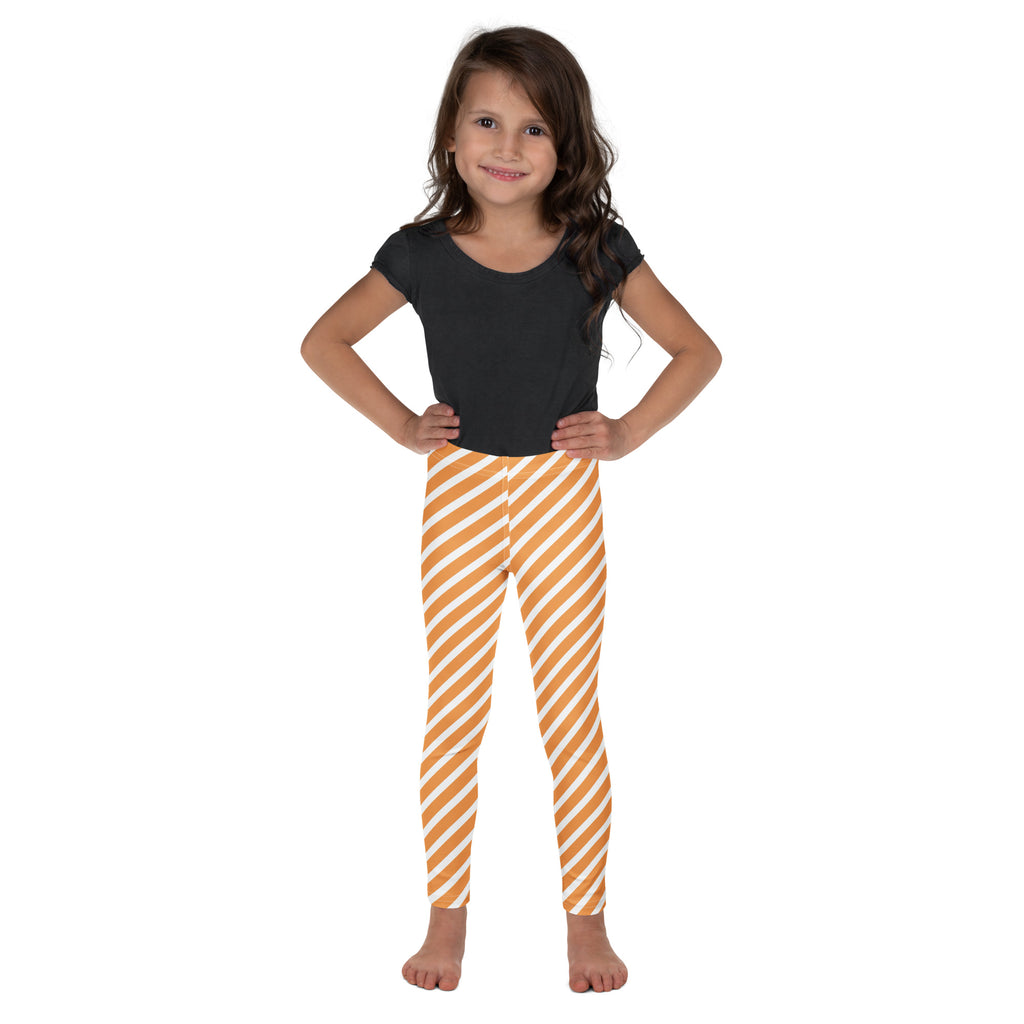 Girls Orange & White Striped Leggings - Warm, Buttery Soft & Stretchy