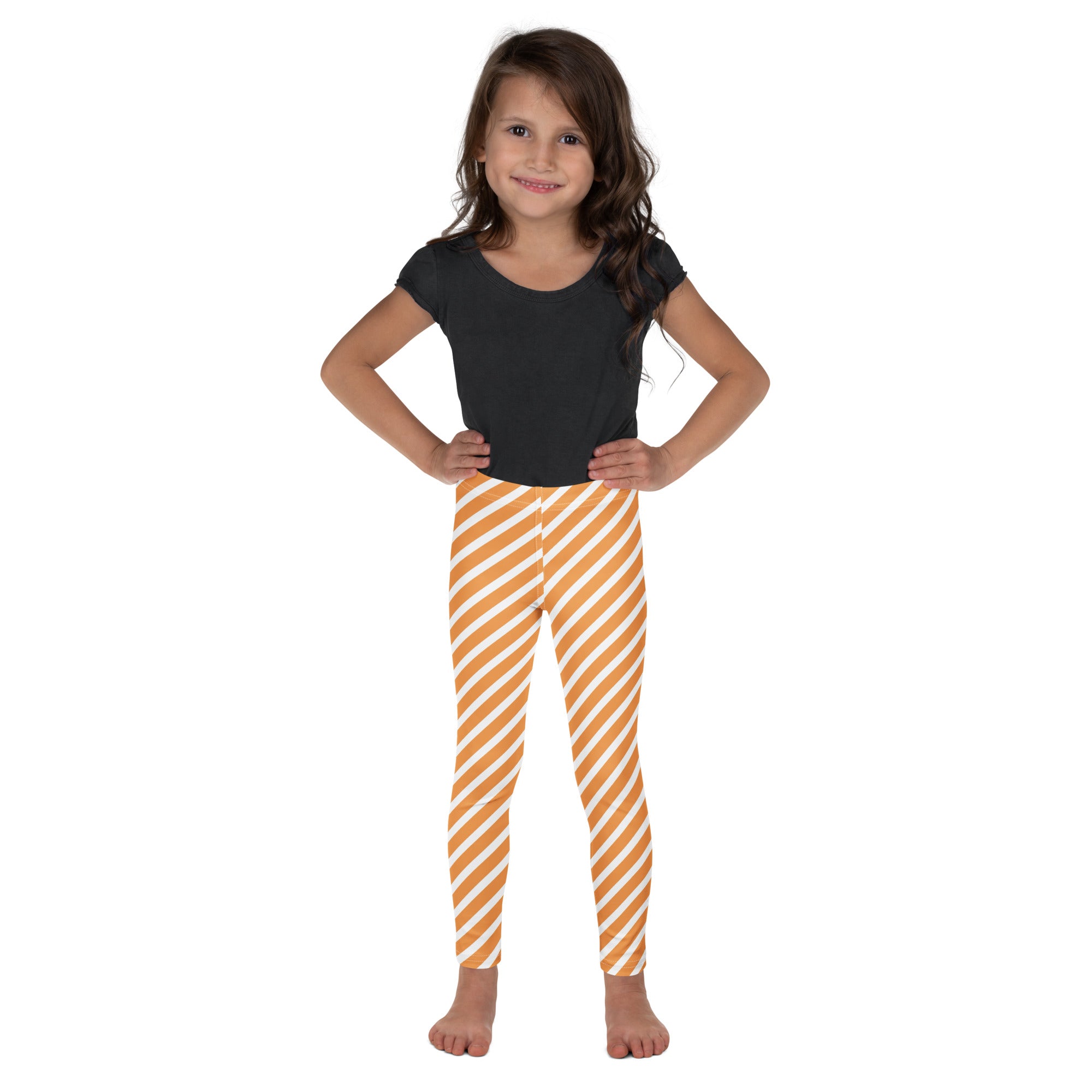 Girls Orange & White Striped Leggings - Warm, Buttery Soft & Stretchy