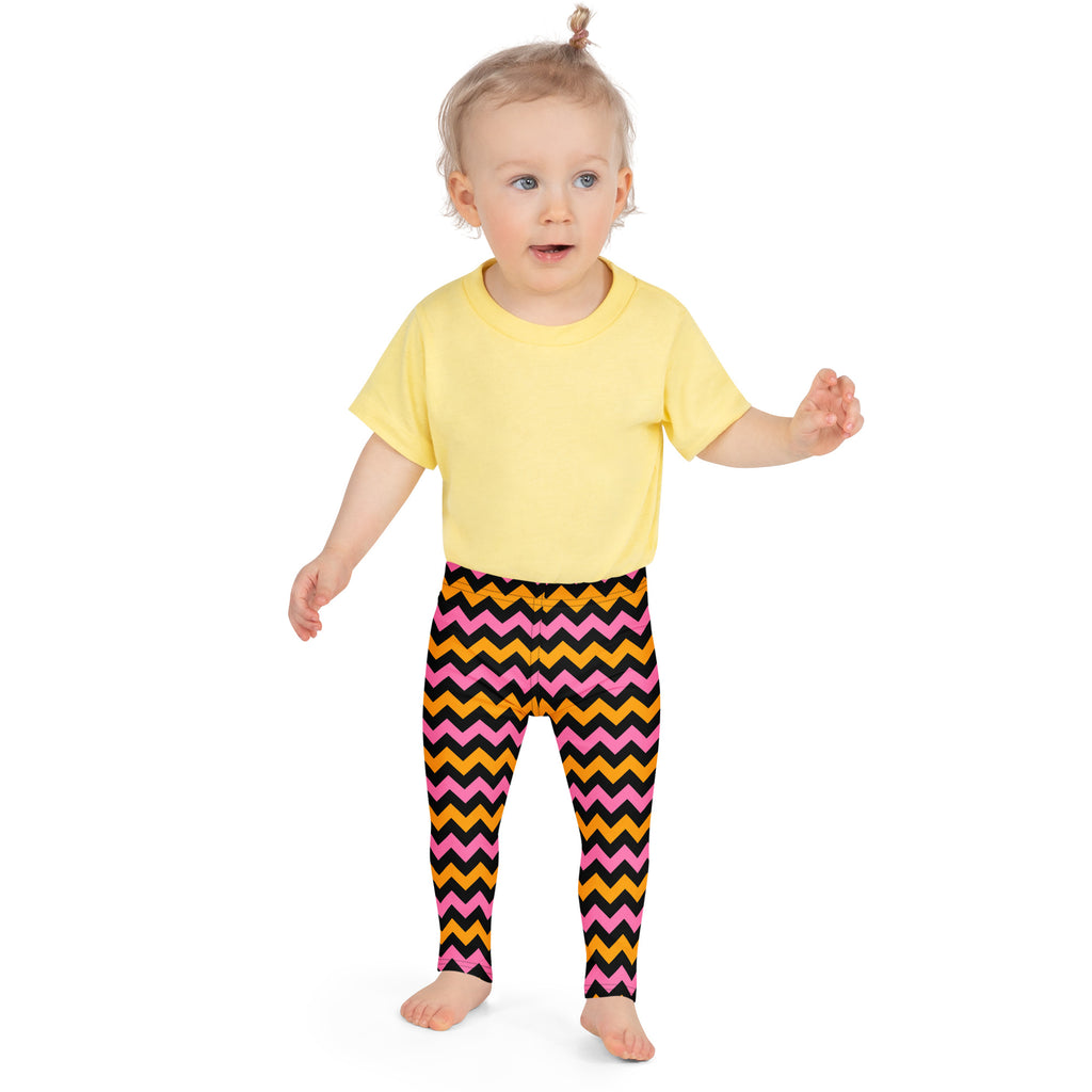 Girls Pink, Orange, & Black Chevron Halloween Leggings - Warm, Buttery Soft & Stretchy