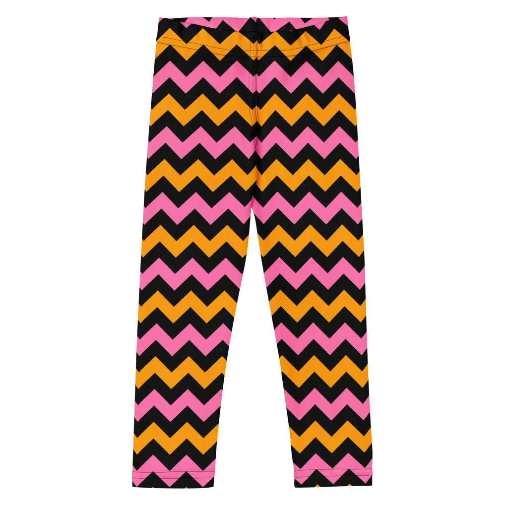 Girls Pink, Orange, & Black Chevron Halloween Leggings - Warm, Buttery Soft & Stretchy