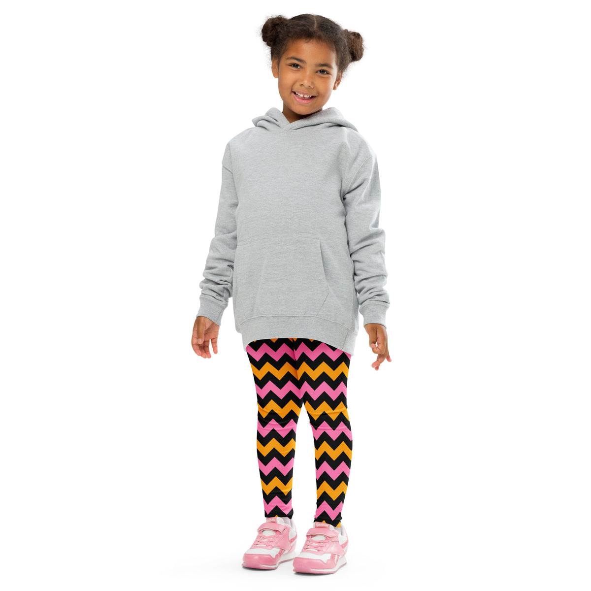 Girls Pink, Orange, & Black Chevron Halloween Leggings - Warm, Buttery Soft & Stretchy