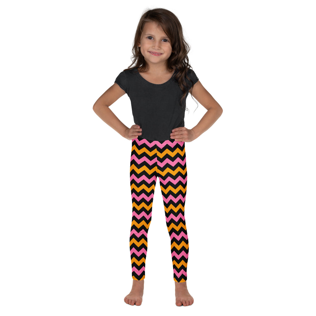 Girls Pink, Orange, & Black Chevron Halloween Leggings - Warm, Buttery Soft & Stretchy