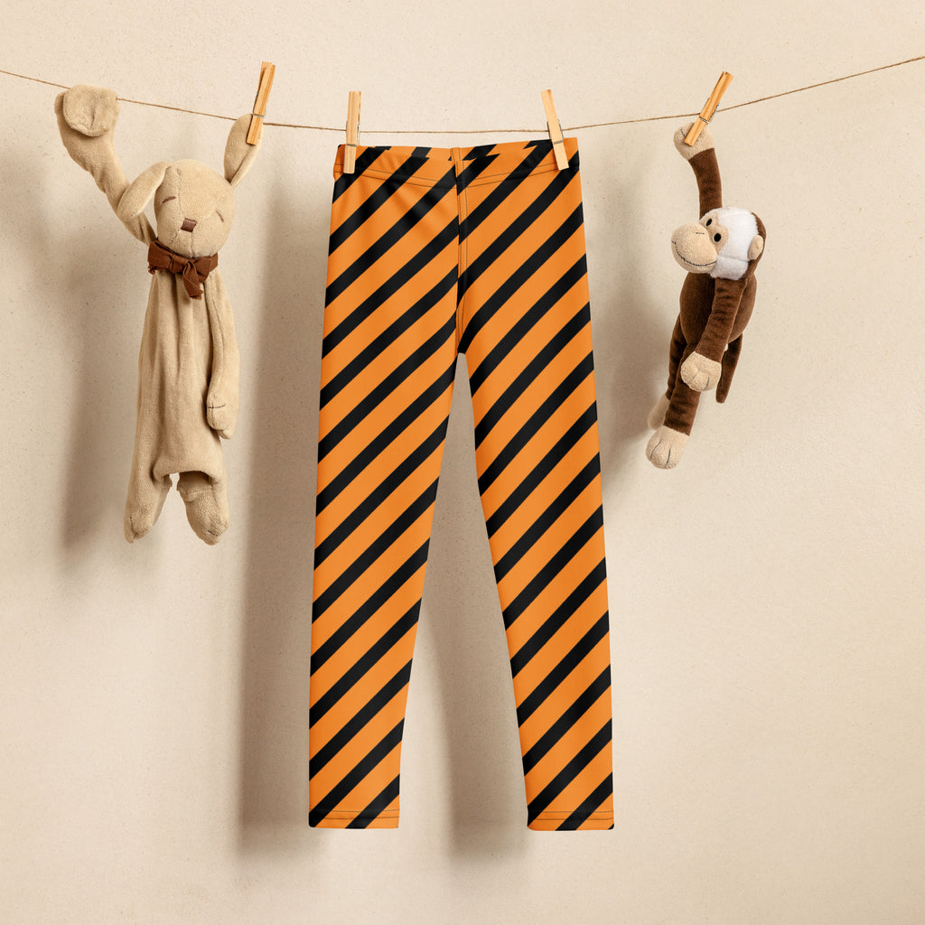 Girls Orange Striped Halloween Leggings - Warm, Buttery Soft & Stretchy