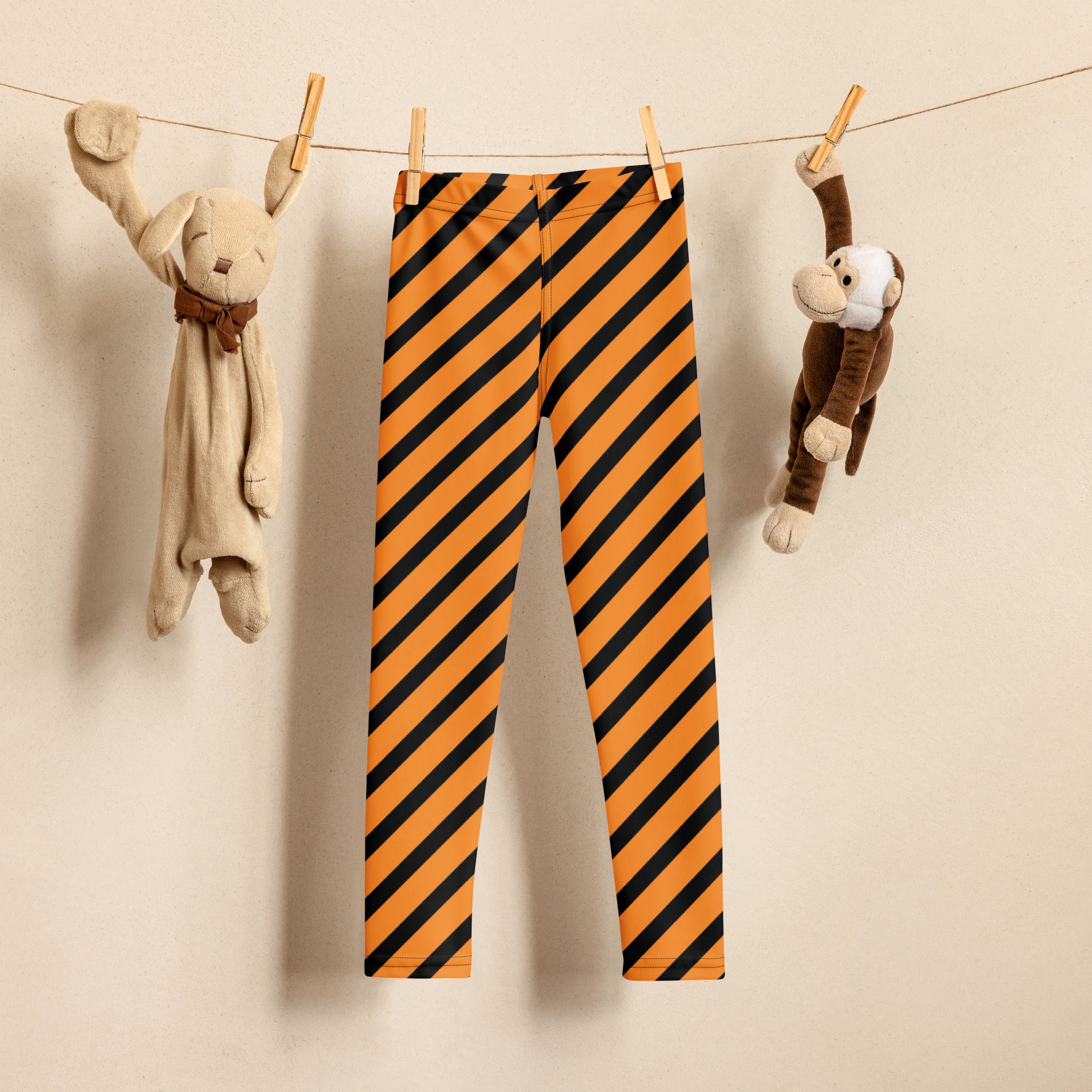 Girls Orange Striped Halloween Leggings - Warm, Buttery Soft & Stretchy