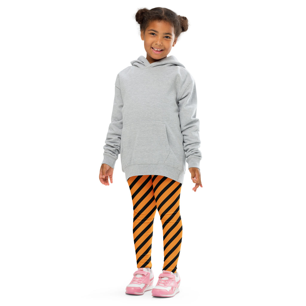 Girls Orange Striped Halloween Leggings - Warm, Buttery Soft & Stretchy
