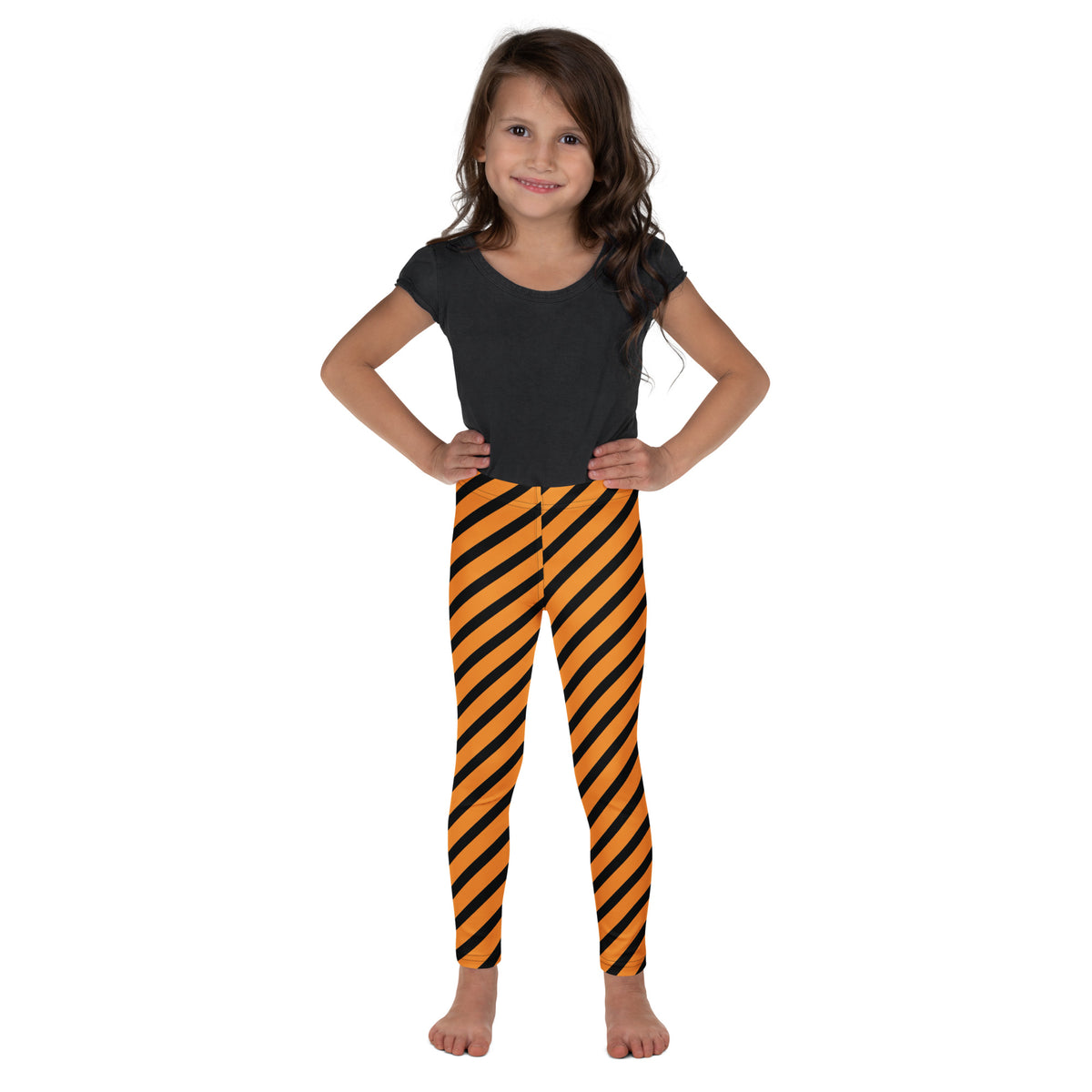 Girls Orange Striped Halloween Leggings - Warm, Buttery Soft & Stretchy