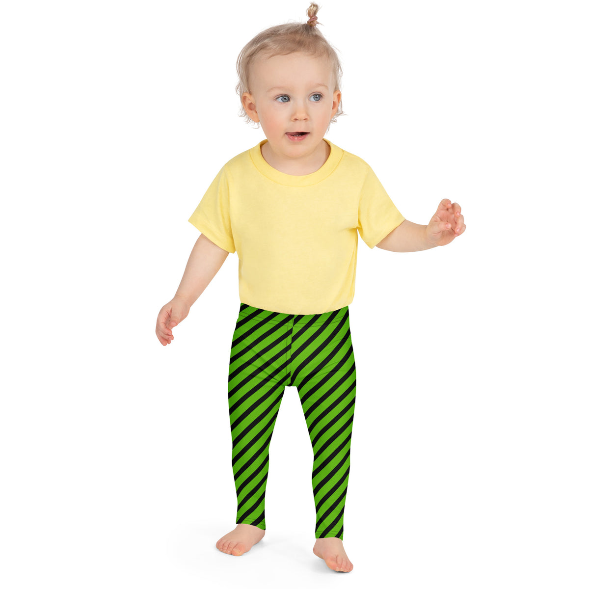 Girls Green Striped Halloween Leggings - Warm, Buttery Soft & Stretchy