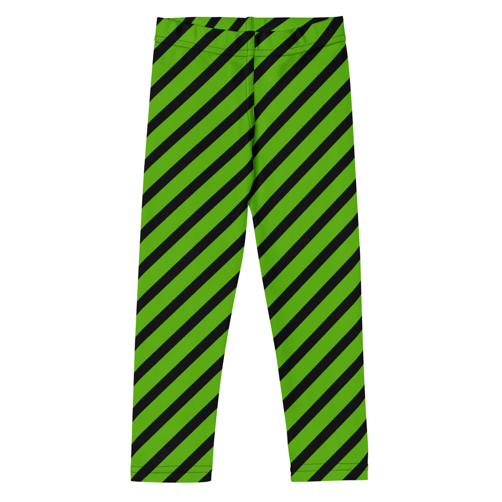 Girls Green Striped Halloween Leggings - Warm, Buttery Soft & Stretchy